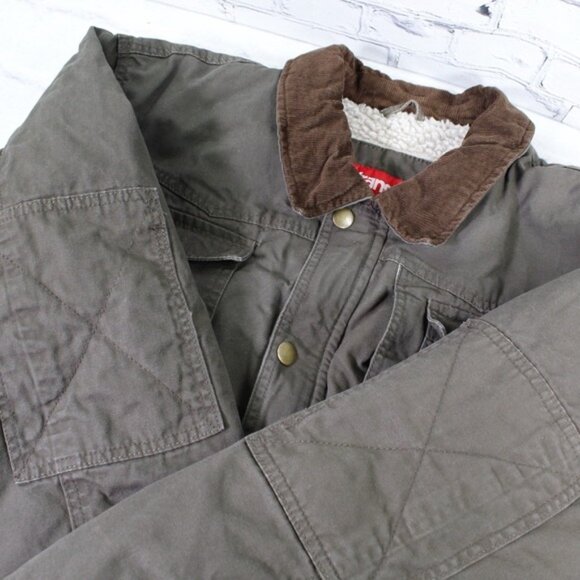 Wrangler Canvas Sherpa Lined Barn Chore Work Jacket Mens 2XL Olive Double Elbow - Picture 12 of 16